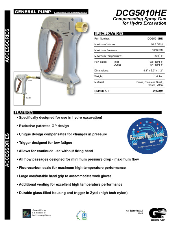 HYDRO-EXCAVATION COMPENSATING GUN by GENERAL PUMP (7043)