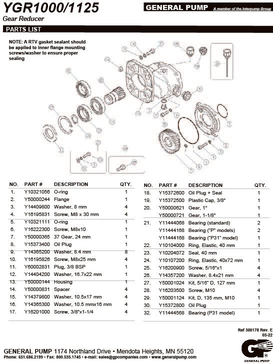 General Pump Gear Reducer | YGR1000 ZGR1000 | 24mm to 1" Engine Shaft