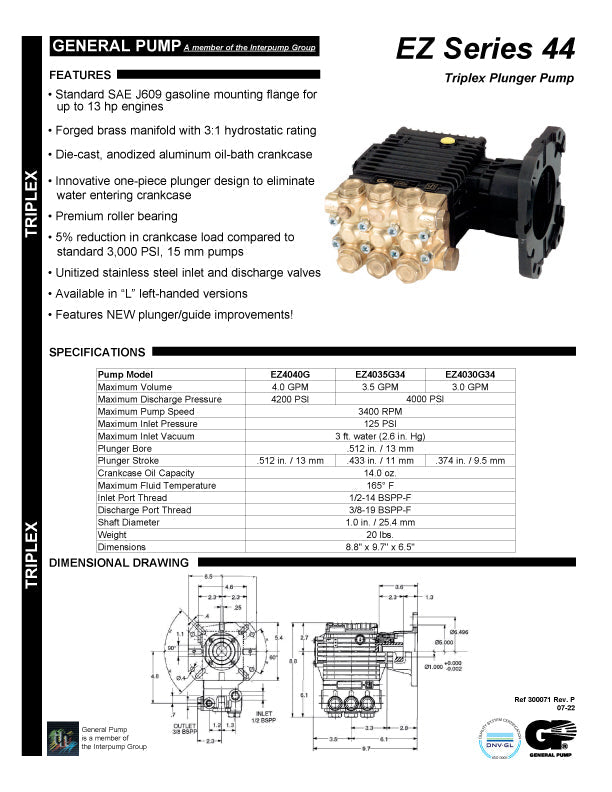 EZ4040G-VRT3-310EZ PUMP MADE READY by GENERAL PUMP (6163)