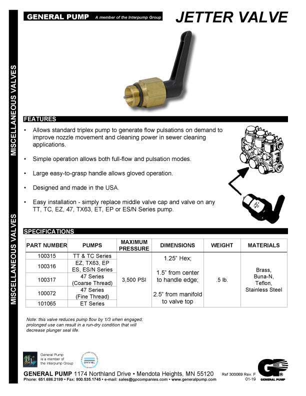 100316 GP JETTER VALVE FOR EZ SERIES