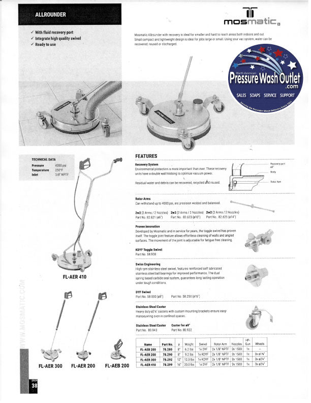 MOSMATIC ROTOR ARM 8" SURFACE CLEANER - 82.621 (7025)