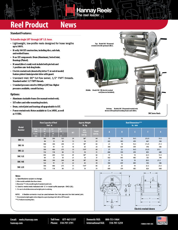 HANNAY HOSE REELS - SNC SERIES - NON-CORROSIVE