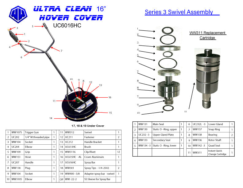 ULTRA CLEAN 16" ROTARY CLEANER - HOVER - WHISPER WASH (6717)